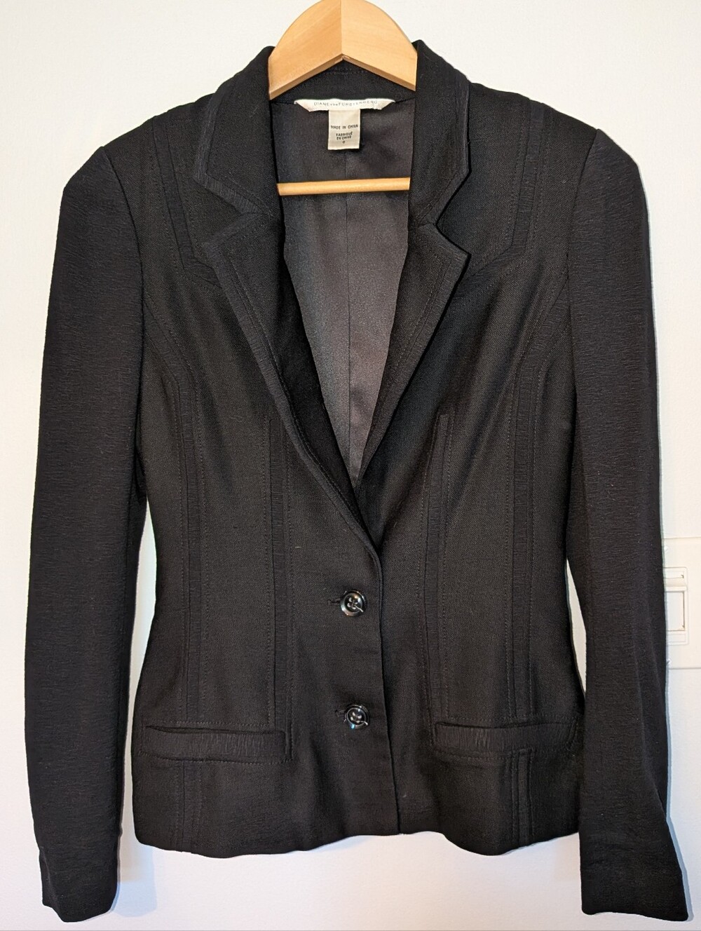 Diane Von Furstenberg Wool Black Fitted Two-Button Blazer